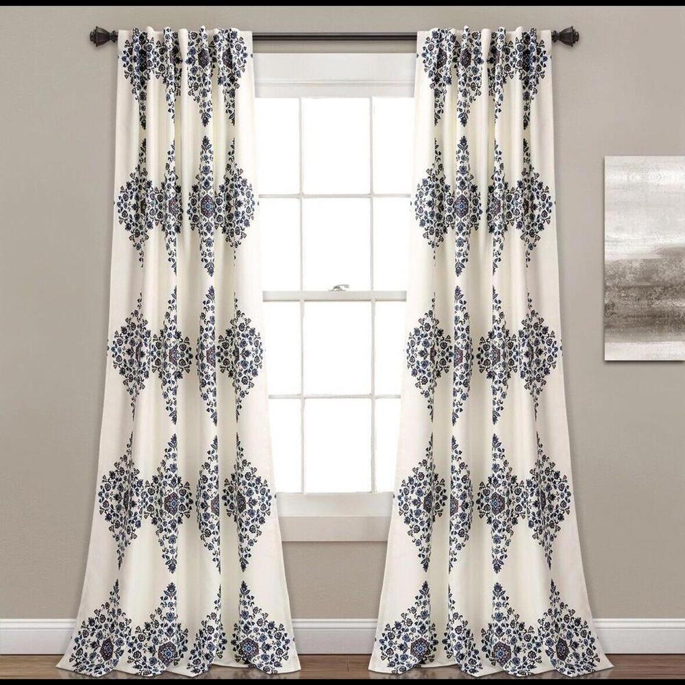 Lush Medallion Curtains Floral Light Filtering Cream Window Panel Pair 84x54